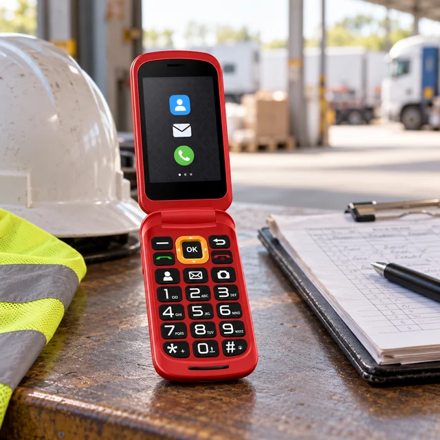3G Feature Phones in a representative compact keypad phone beside a delivery logbook inside a transport depot shelter setting