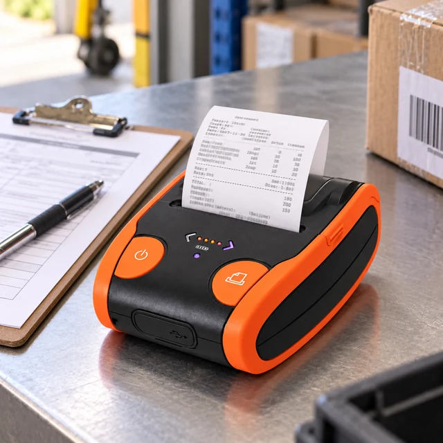 Mobile Printers in a representative compact mobile printer beside a delivery clipboard at a logistics dispatch station setting