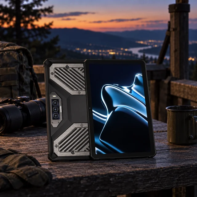 Night Vision Rugged Tablets in a representative reinforced tablet supported at a twilight outdoor observation station setting