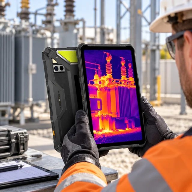 Thermal Imaging Rugged Tablets in a representative work tablet with the actual thermal module arrangement at an isolated industrial inspection station setting
