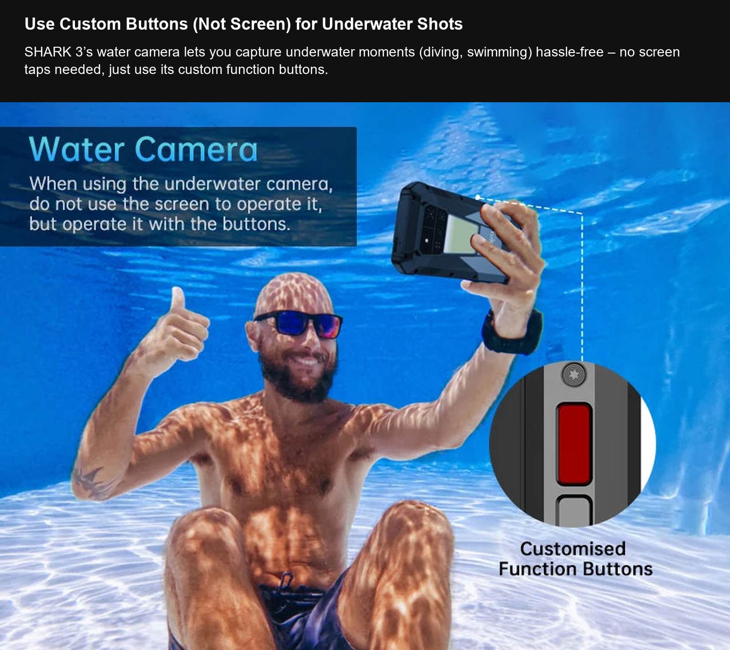 8849 SHARK 3 Use Custom Buttons (Not Screen) for Underwater Shots