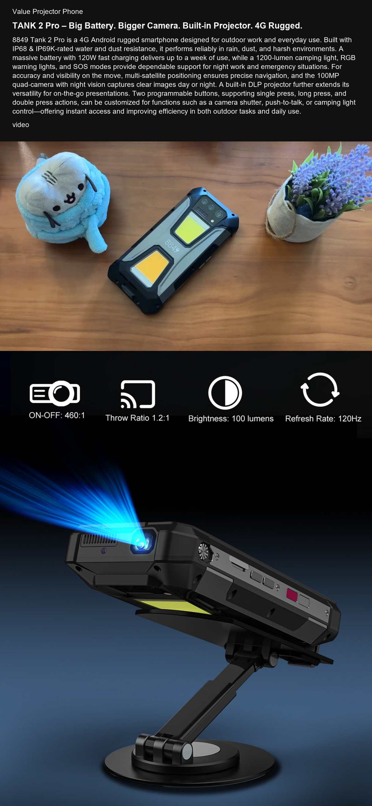 8849 TANK 2 Pro Value Projector Phone