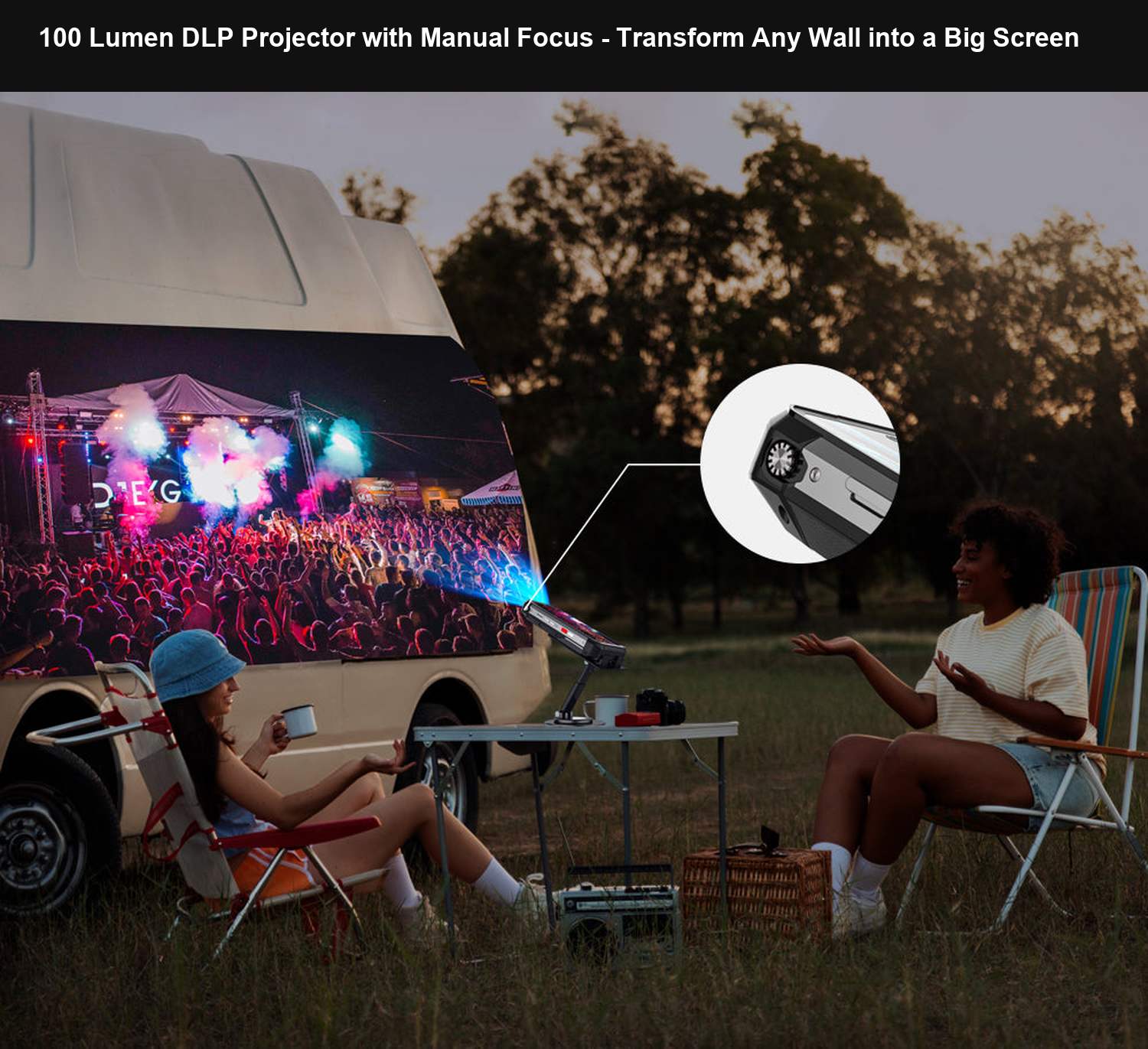 8849 TANK 3 Pro 100 Lumen DLP Projector with Manual Focus - Transform Any Wall into a Big Screen