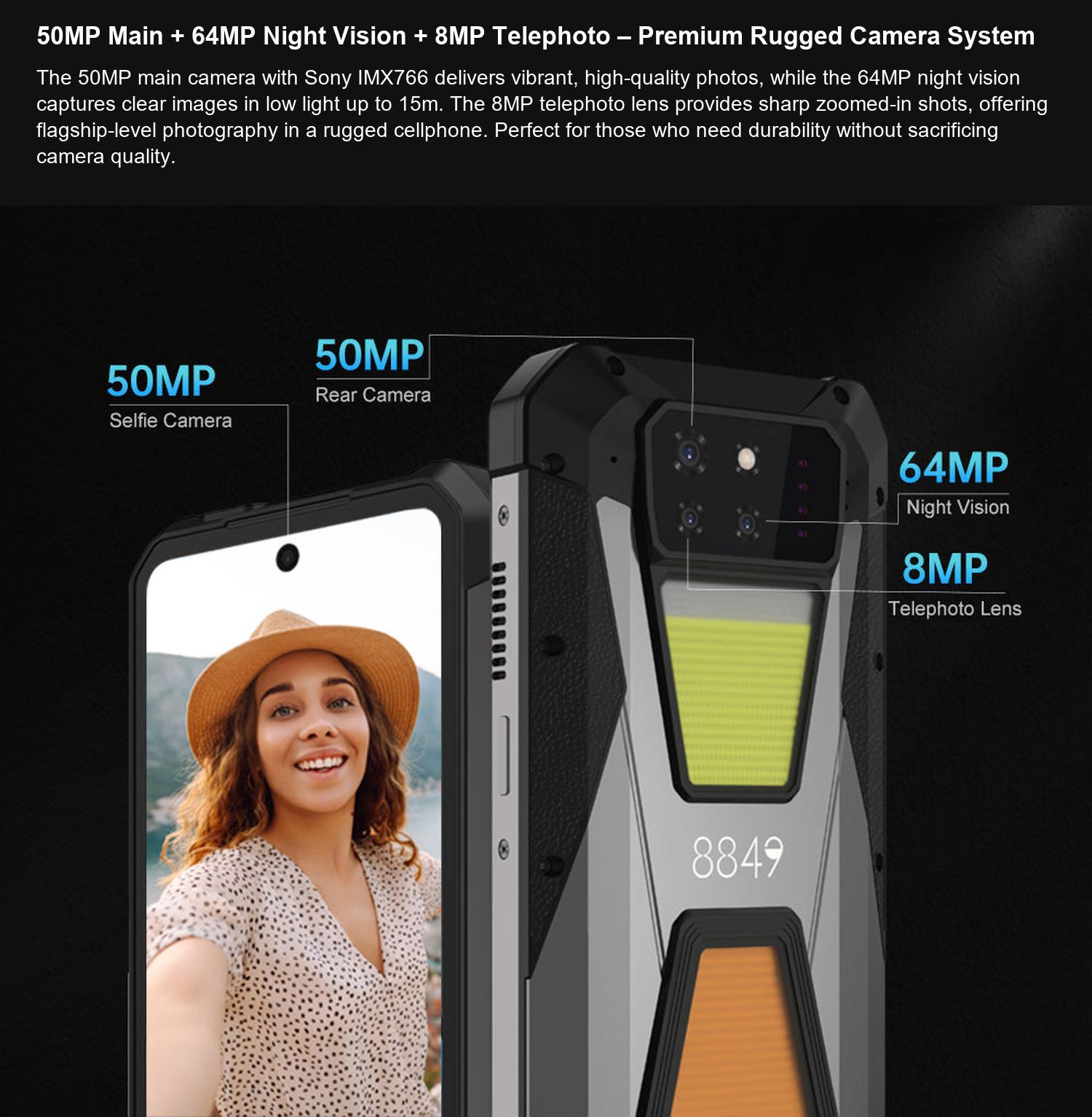 TANK 3S 50MP Main + 64MP Night Vision + 8MP Telephoto – Premium Rugged Camera System