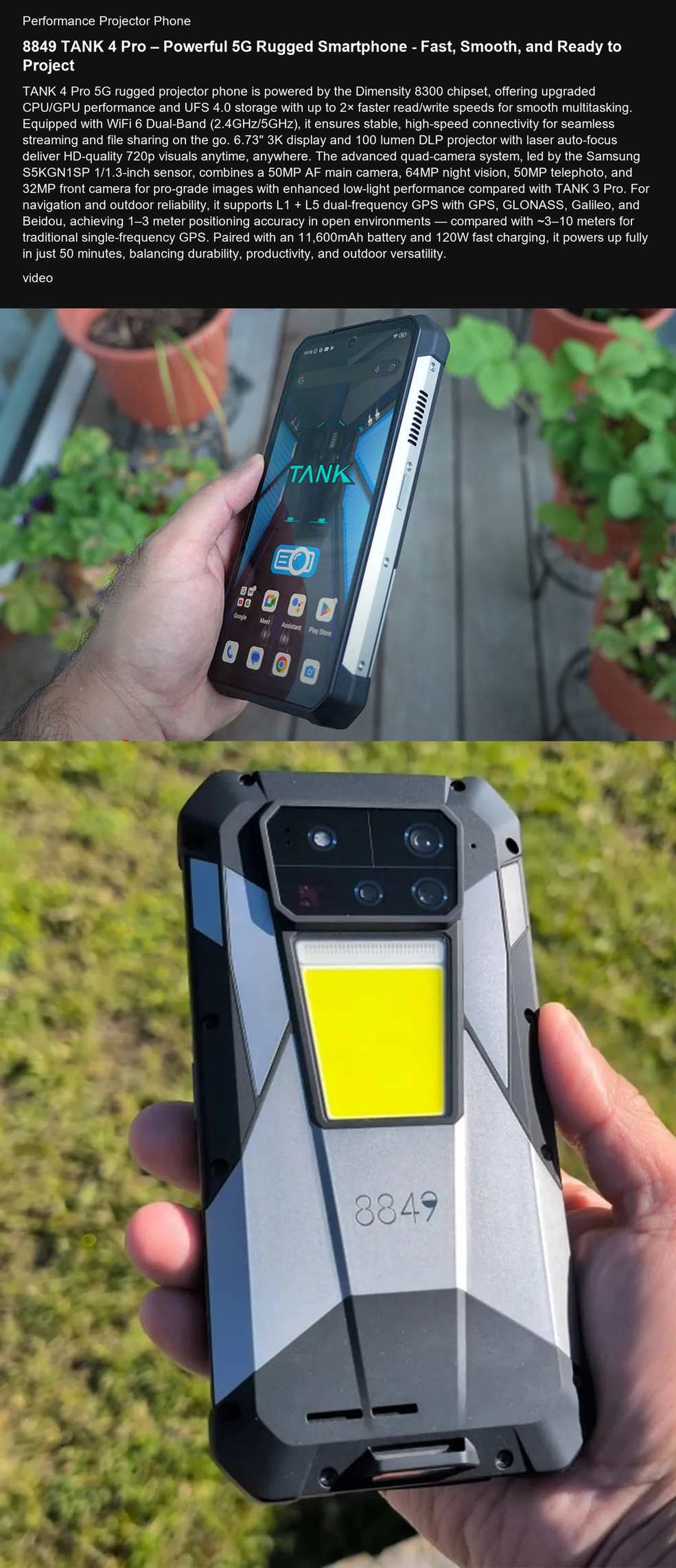 8849 TANK 4 Pro Performance Projector Phone