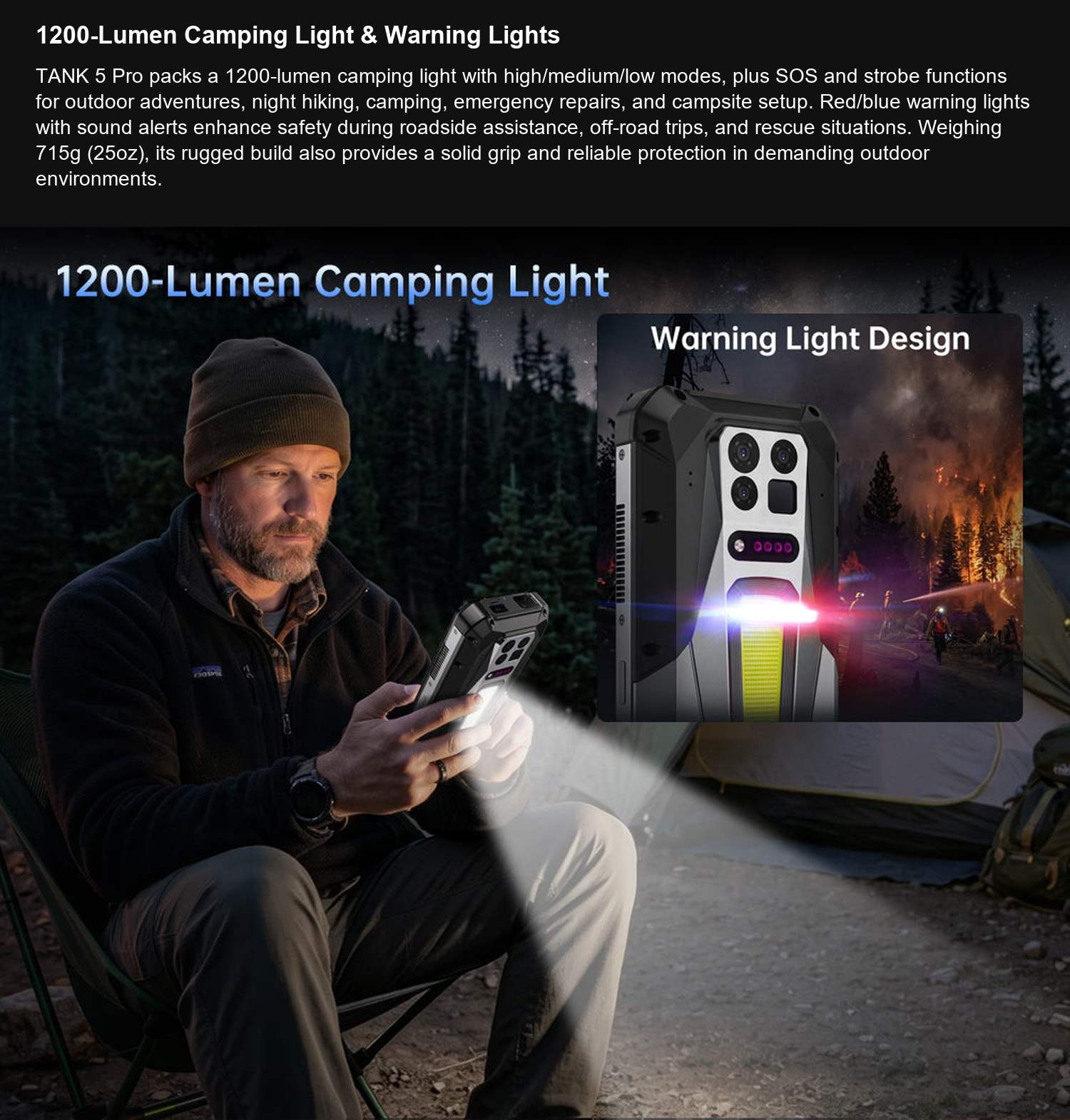 8849 TANK 5 Pro 1200-Lumen Camping Light & Warning Lights