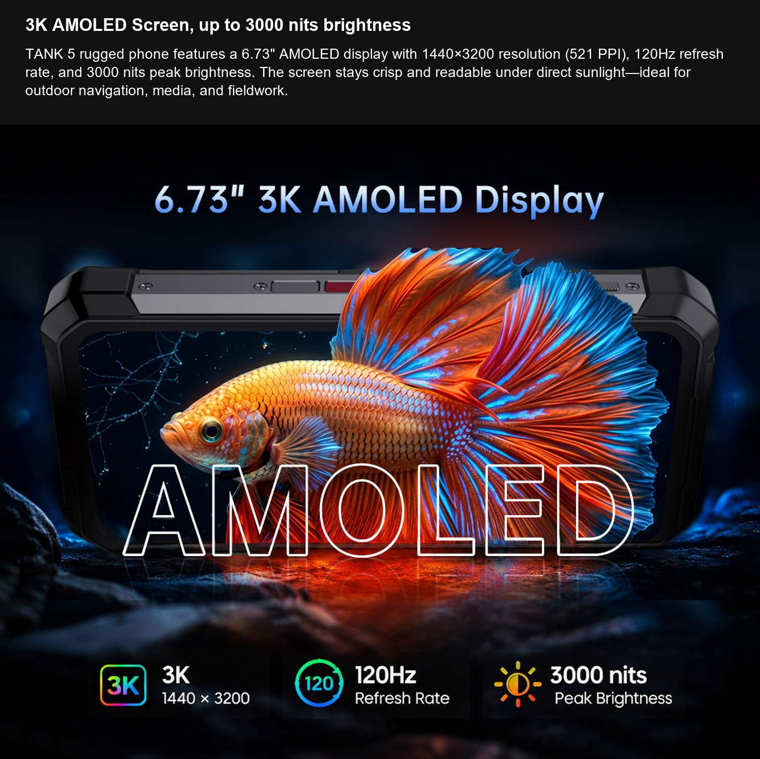 8849 TANK 5 3K AMOLED Screen, up to 3000 nits brightness
