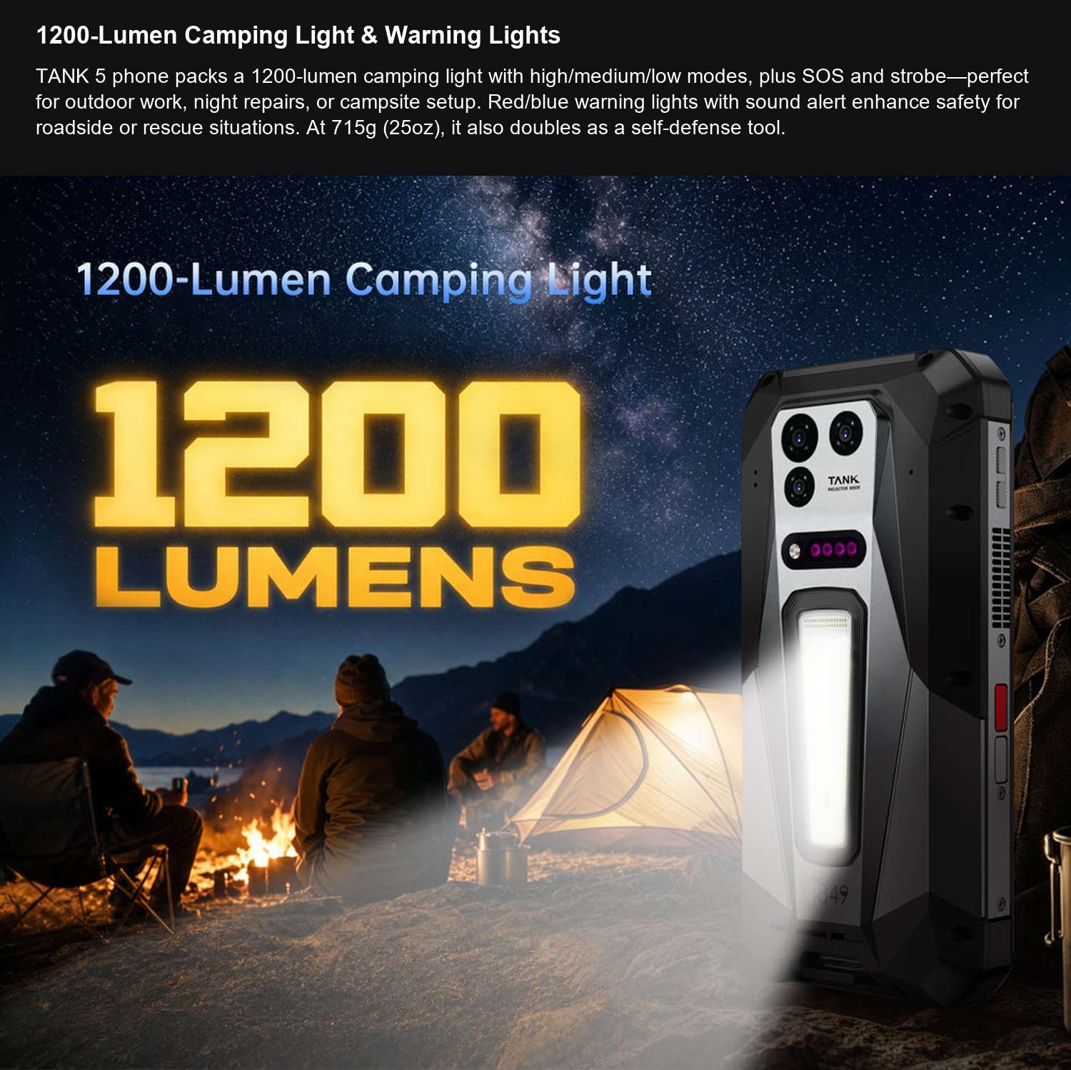 TANK 5 1200-Lumen Camping Light & Warning Lights
