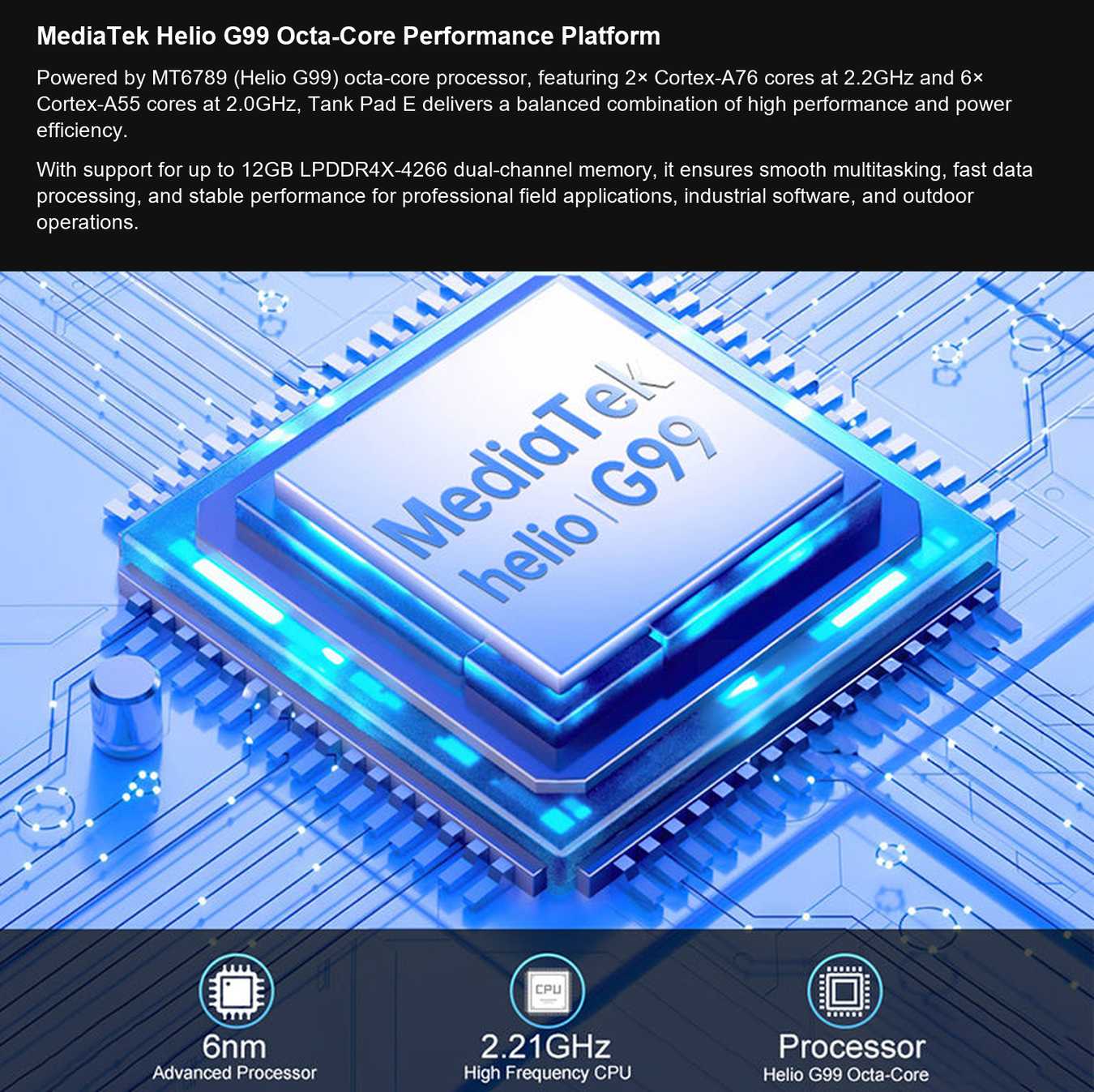 8849 TANK Pad E MediaTek Helio G99 Octa-Core Performance Platform