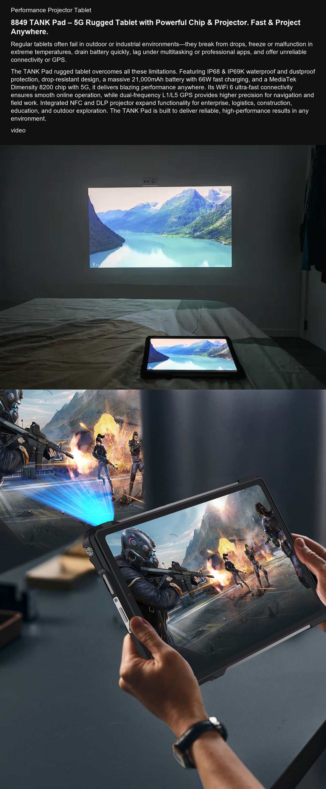 8849 TANK Pad Performance Projector Tablet