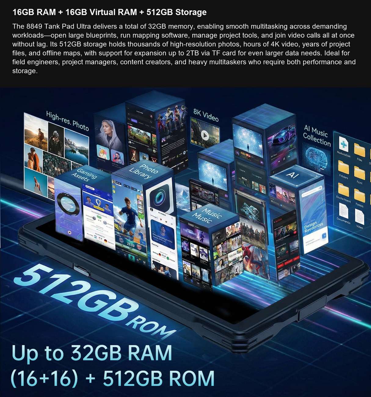 TANK Pad Ultra 16GB RAM + 16GB Virtual RAM + 512GB Storage