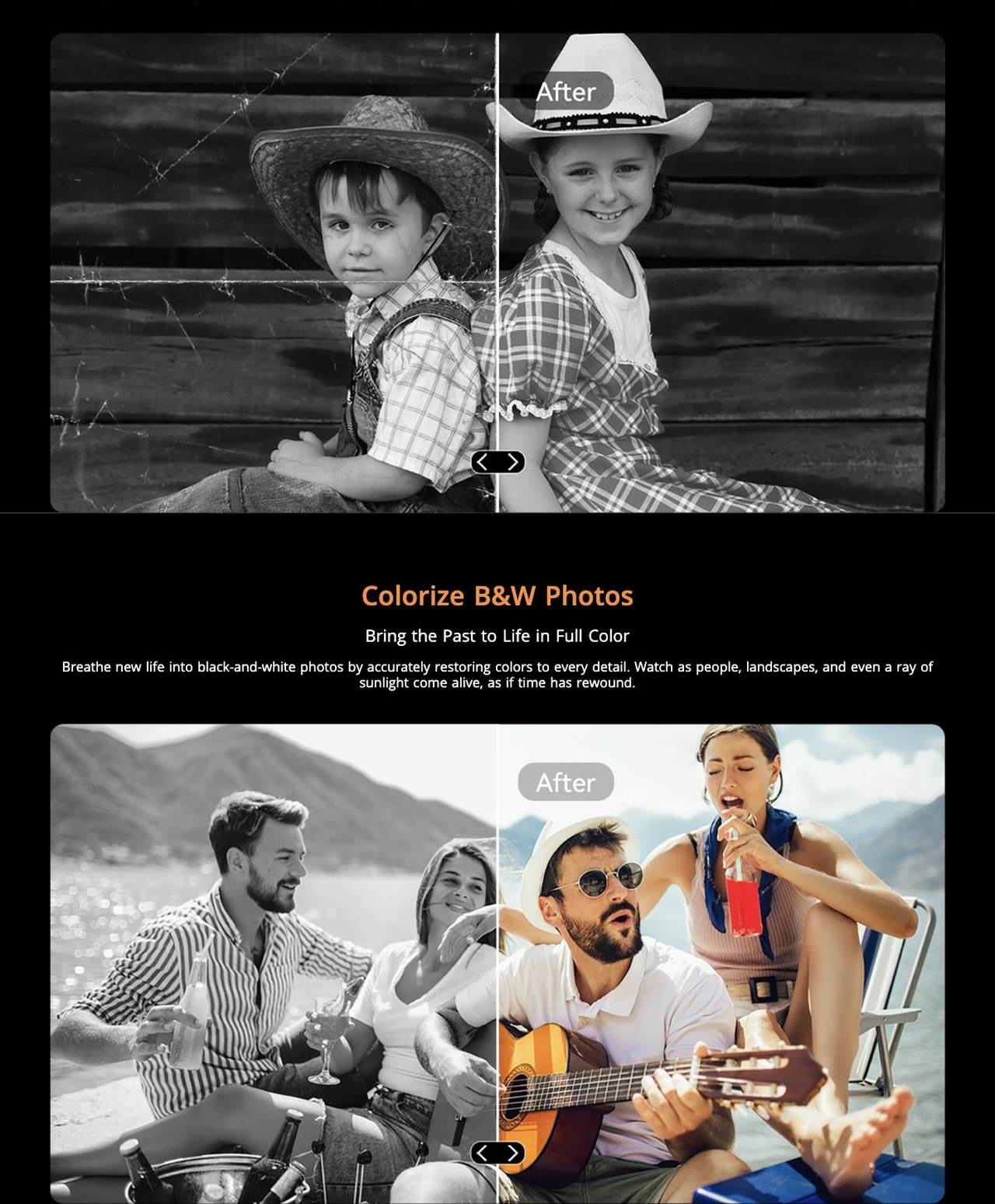 Descratch
Erase the Damage, Restore the Memories
Smartly detect and repair scratches or damage on your photos, restoring them to their pristine state with virtually invisible tra