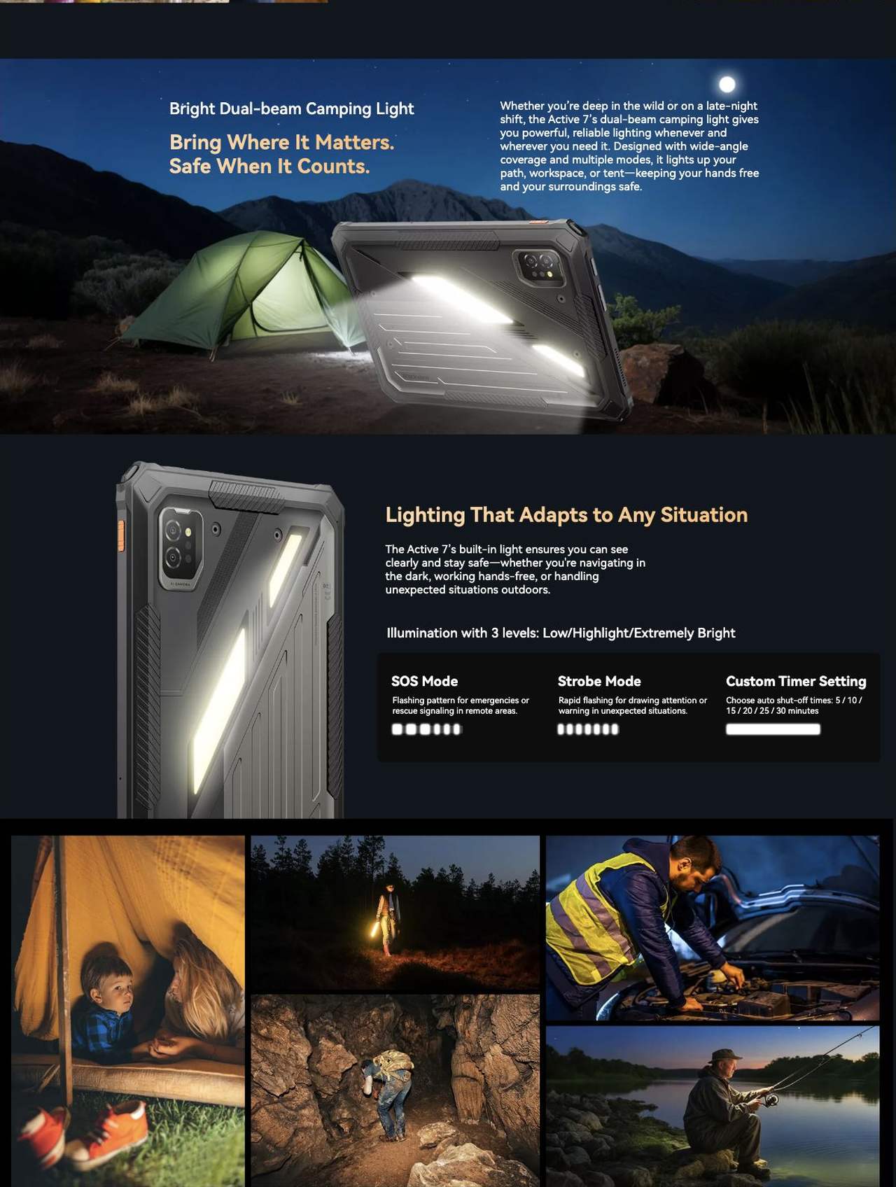 Blackview Active 7 Active 7
Global 1st 4G AI Rugged Tablet with
Night Vision & Camping Light
Break the Dark. Blaze a Safer Trail.
Top 8 Reasons To Love Active 7
No.1
Built Rugged for Every Mission
Su