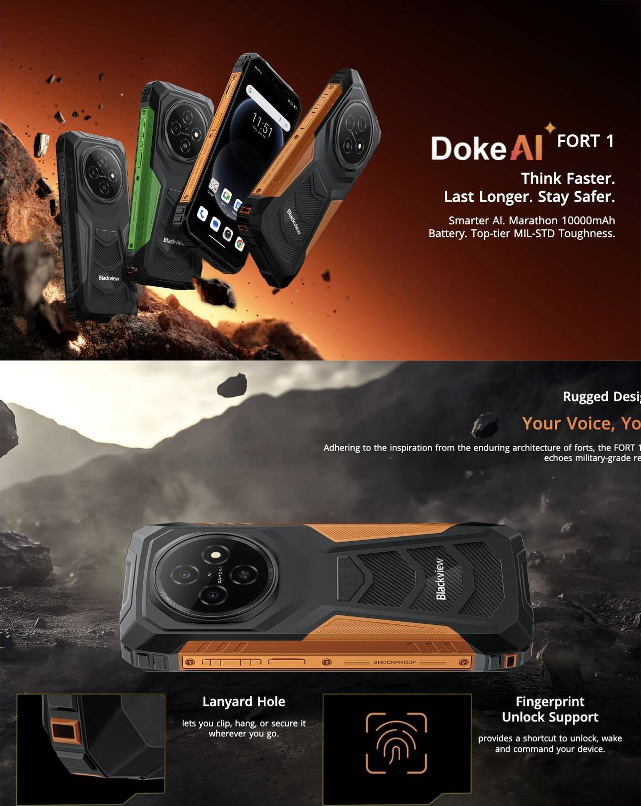 Blackview FORT 1 FORT 1
Think Faster.
Last Longer. Stay Safer.
Smarter AI. Marathon 10000mAh
Battery. Top-tier MIL-STD Toughness.