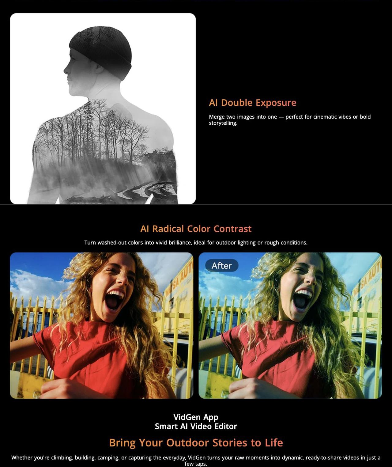 AI Double Exposure
Merge two images into one — perfect for cinematic vibes or bold storytelling.