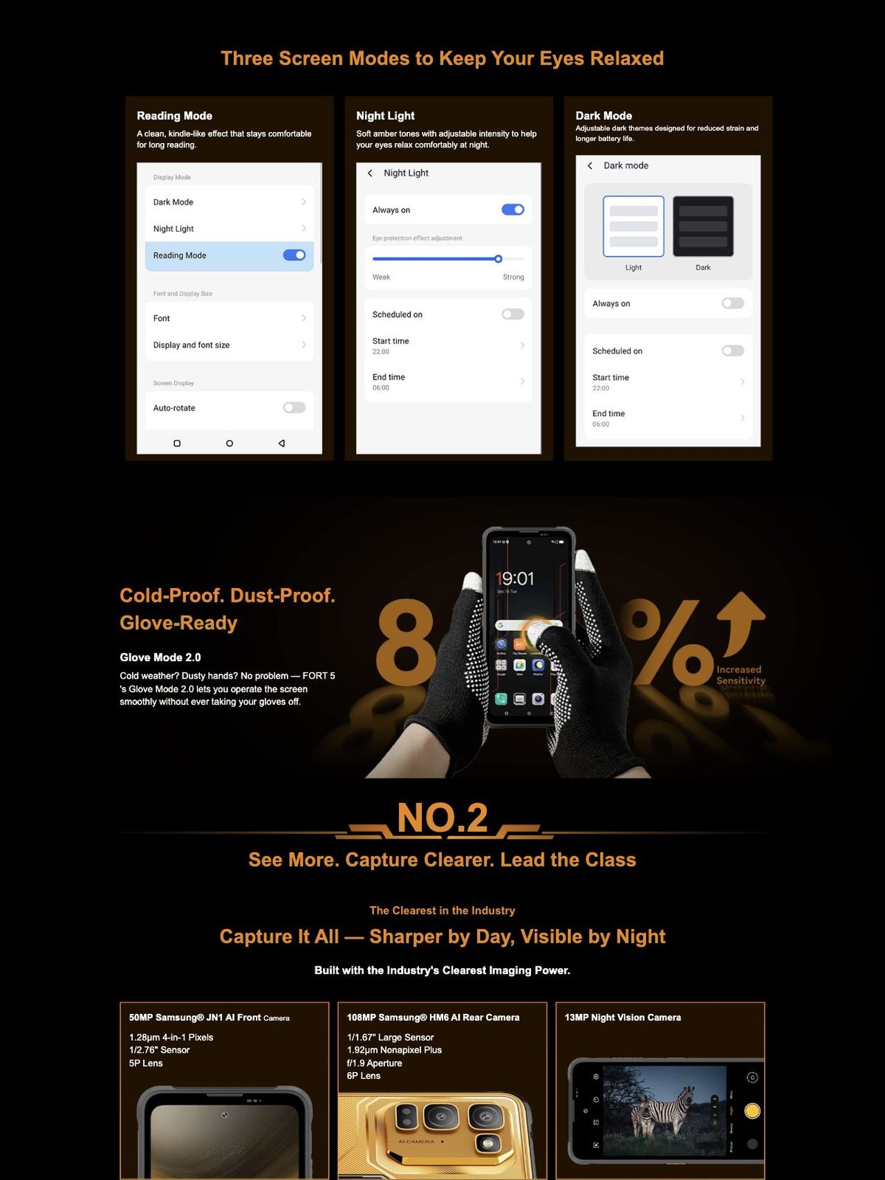 Blackview FORT 5 FORT 5
The Lightest 108MP Rugged
Imaging Flagship
Slimmer to Carry. Sharper to Capture. Stronger to Go Beyond.
The Slimmest in Its Clas
Modern Armor Aesthetics
10.7mm
Nearly 1/3 Th