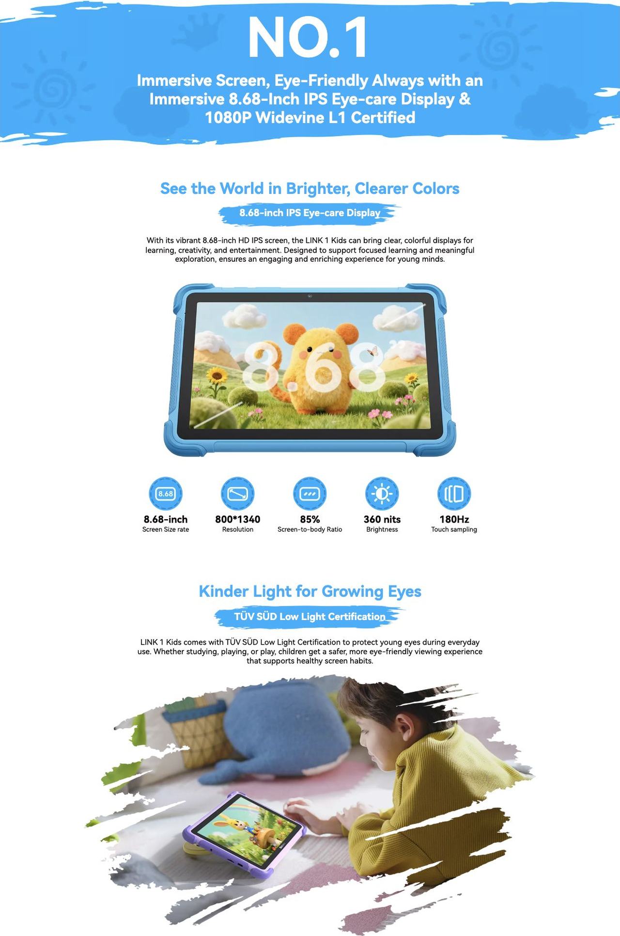 LINK 1 Kids
Learn, Play, Grow
The Smarter Way
Easy to Hold, Ready to Play
With rounded edges and an ultra-lightweight body, LINK 1 Kids is easy for kids to carry or place on a desk