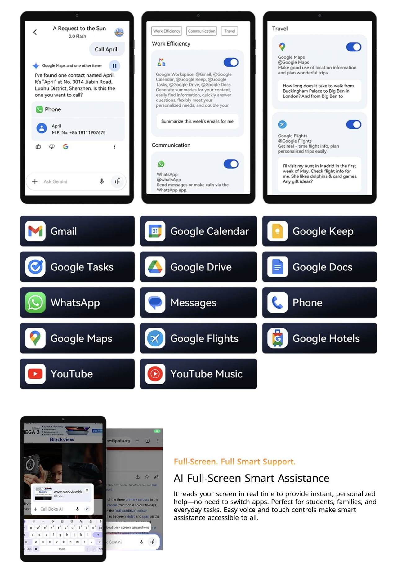 Blackview LINK 2 Your Day. Smarter and Simpler
AI Global Smart Control
LINK 2's AI Global Smart Control lets students, seniors, and families handle Gmail, Google Maps, and more — just by speaking