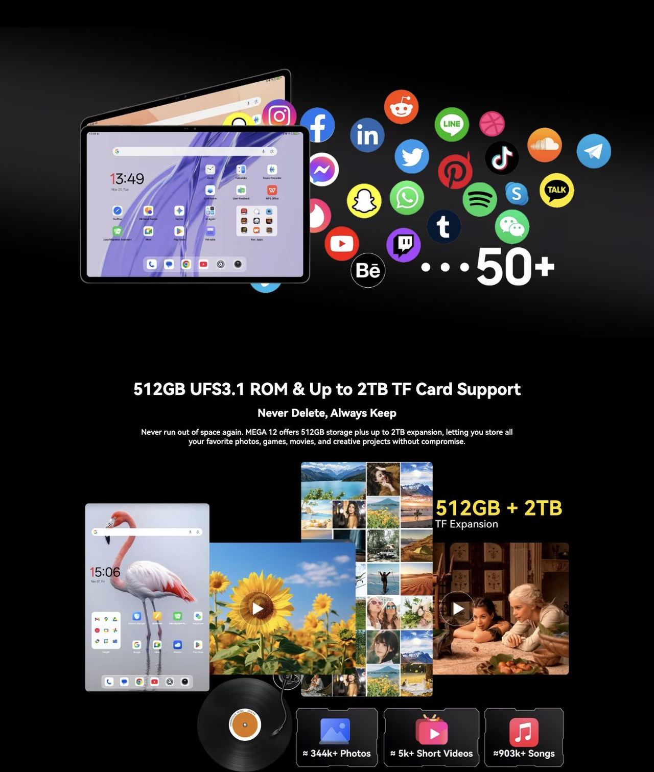 Flagship Tablet AI Imaging System

50MP Samsung®JN1 Main Cameras | 13MP Selfie Camera | 2K Recording

Industry’s Clearest

Industry’s Clearest

50MP Samsung@ JN1 Rear Camera

With its 5