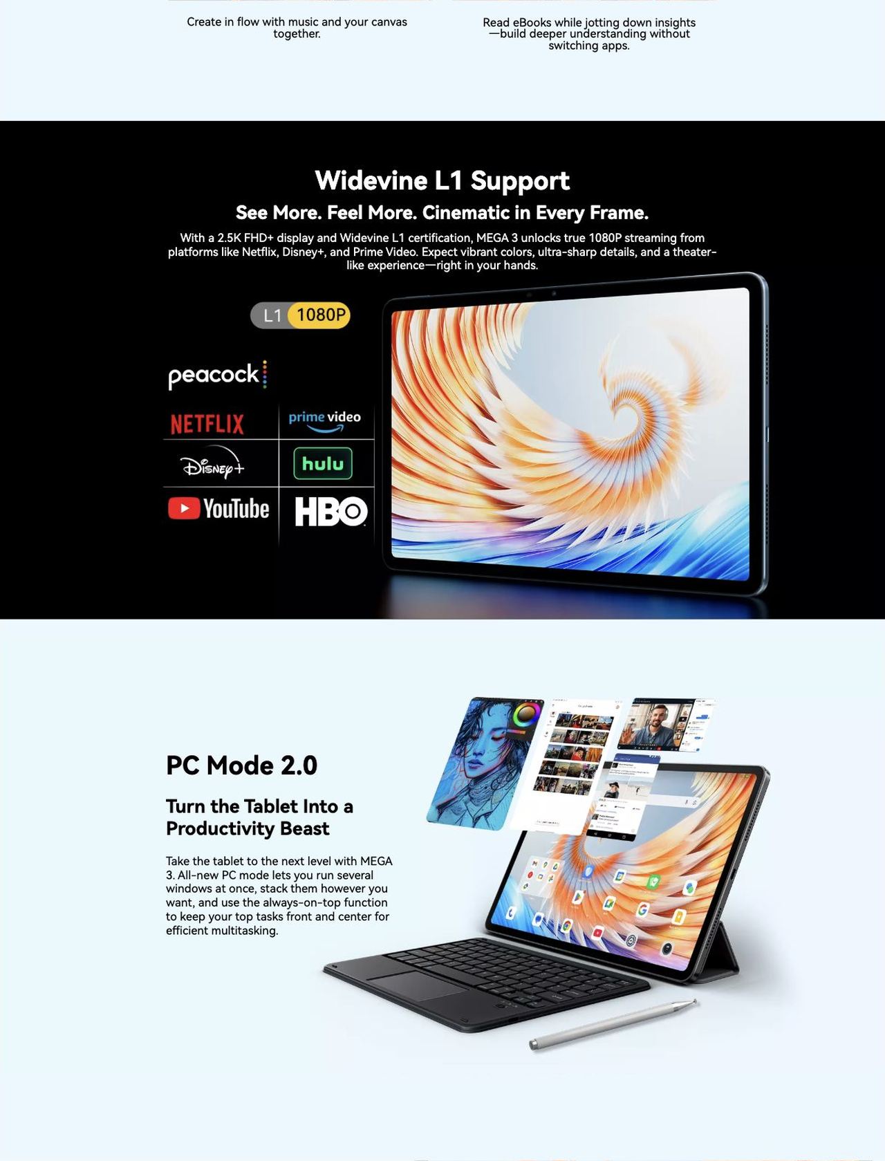 Blackview MEGA 3 Largest-in-Class 12.1" 2.5K Display with Widevine L1 for Netflix HD Streaming
Go Bigger. See Sharper. Stream Smarter.
No.3
Largest 12.1-inch 2.5K FHD+ Display
See More. Do More.
Fe