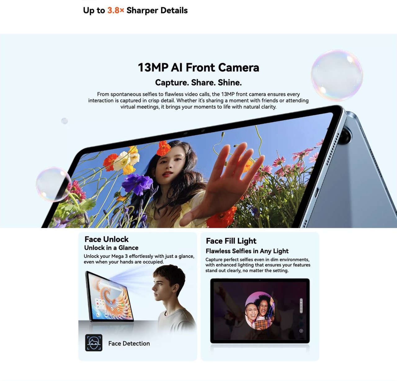 Blackview MEGA 3 The Clearest 50MP SONY® AI Camera for Sharper Details and Greater Clarity
More Precise in Every Shot
No.4
50MP Sony® IMX362
AI Rear Camera
4× the Detail, Professional at Every Snap