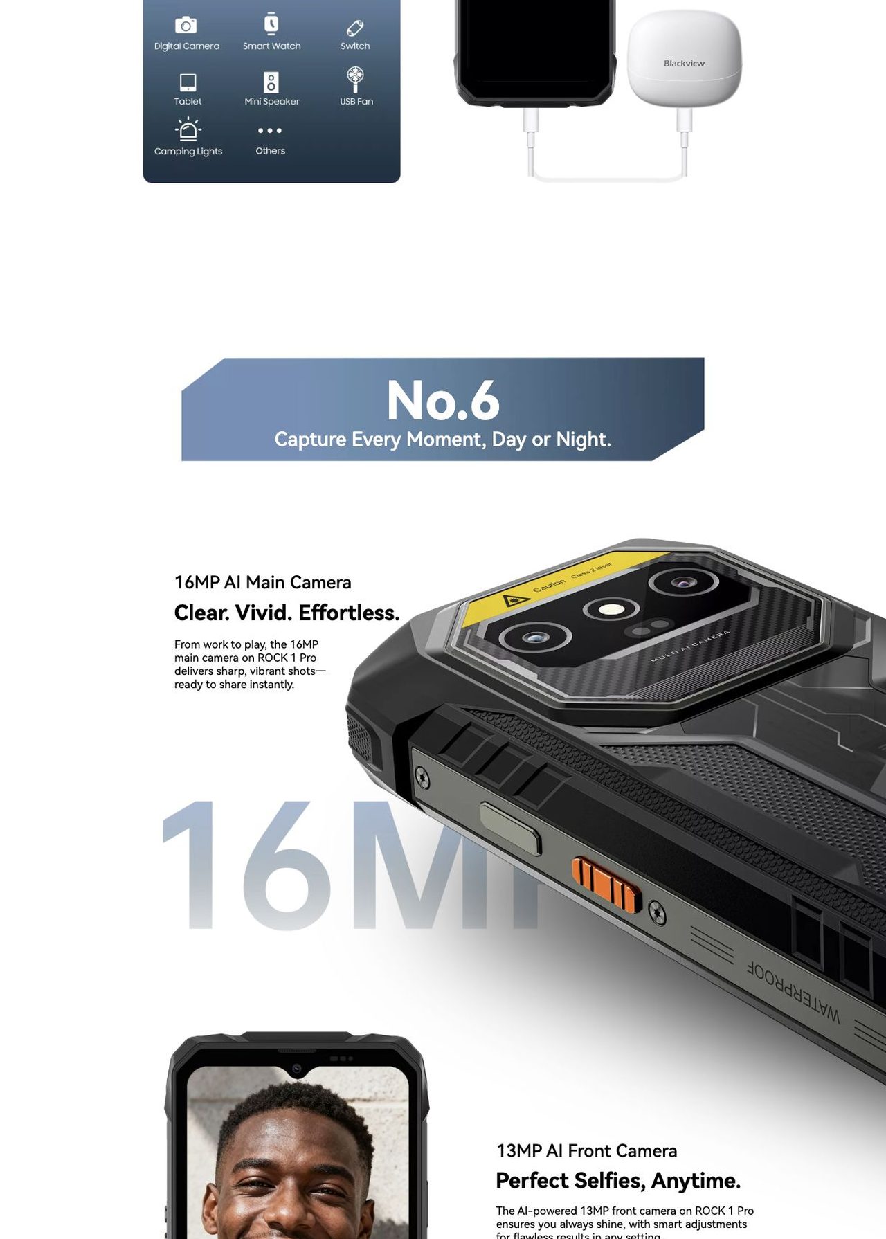 Blackview ROCK 1 Pro No.5
15,000mAh Powerhouse, Endless Battery Life
15,000mAh Giant Power
Limitless Energy, Unstoppable Fun!
ROCK 1 Pro packs a massive 15,000mAh capacity, delivering unstoppable power