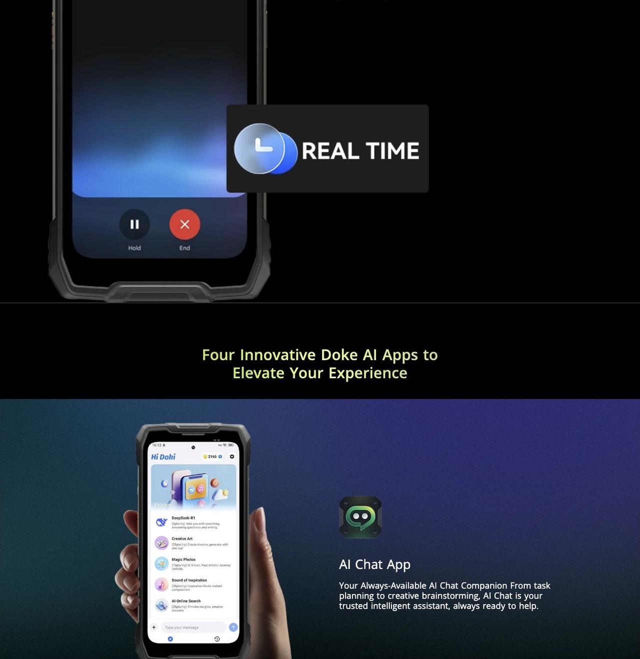 Four Innovative Doke AI Apps to

Elevate Your Experience



AI Chat App



Your Always-Available AI Chat Companion From task planning to creative brainstorming, AI Chat is your trusted 