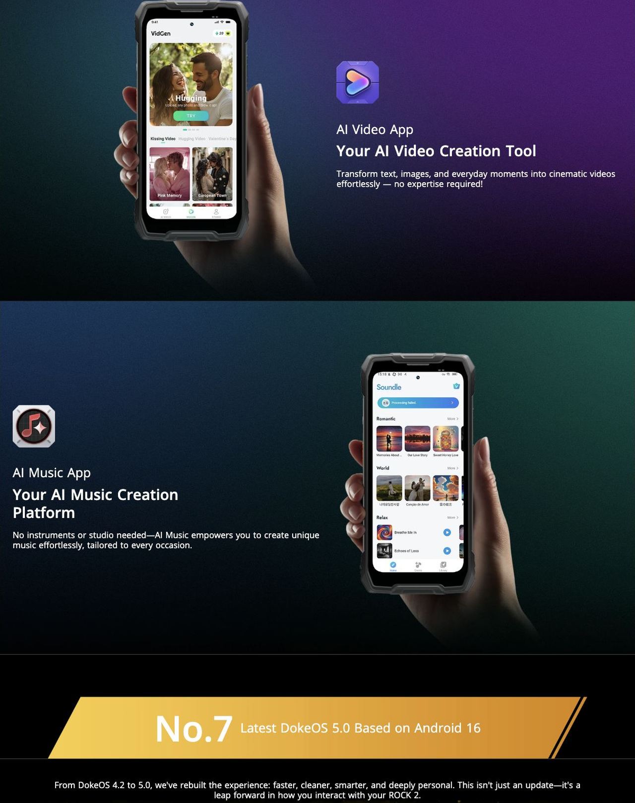 Blackview ROCK 2 Pro AI Music App



Your AI Music Creation

Platform



No instruments or studio needed—AI Music empowers you to create unique music effortlessly, tailored to every occasion.