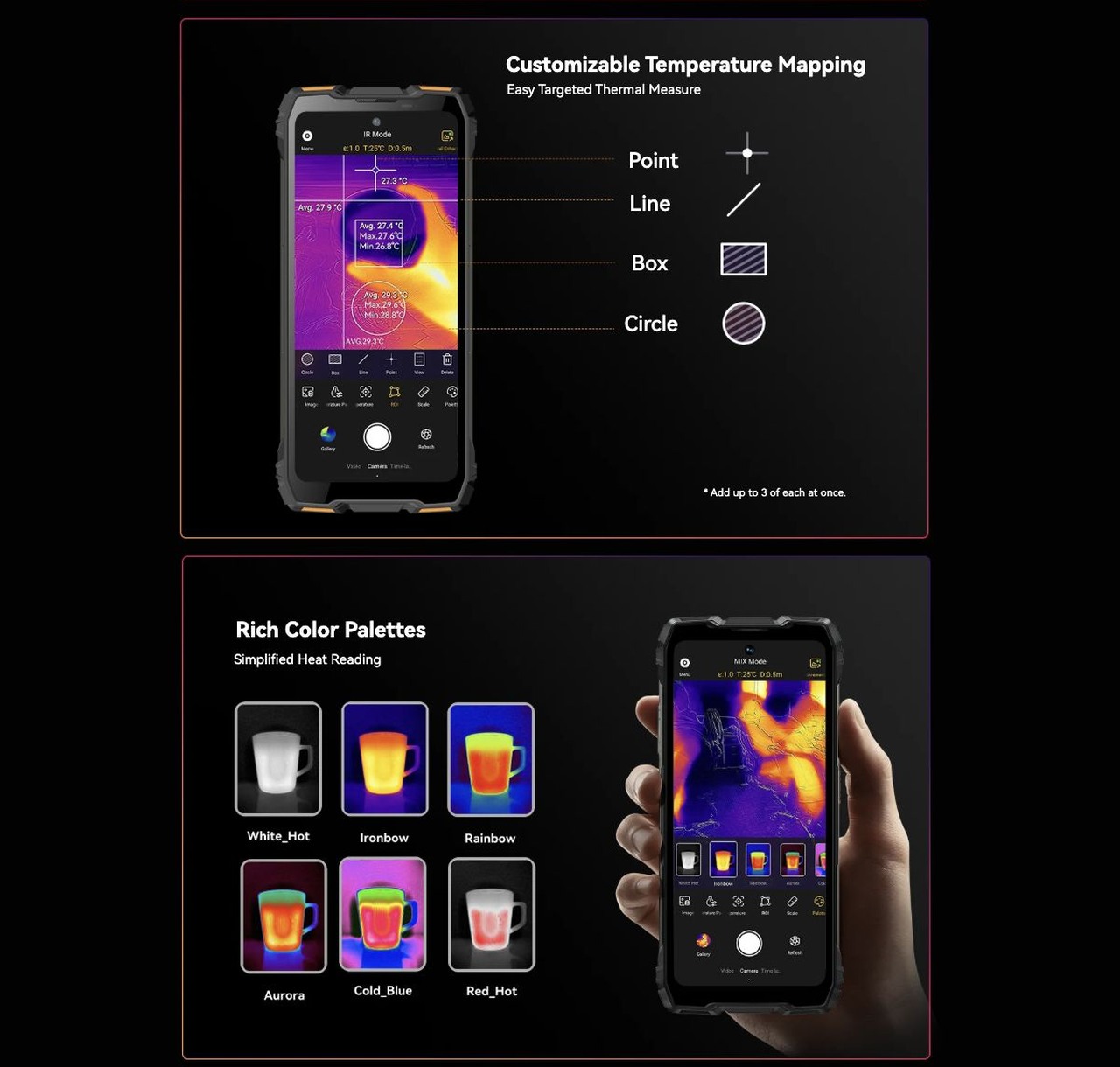 ROCK 3
All-Scenario Rugged Mecha.
Born to See Beyond
Best-in-Class 160×120 Thermal Vision
Sharper 108MP Camera
Brighter 400-Lumen Flashlight
108MP
Samsung® HM6 Main Camera
50MP
Sam