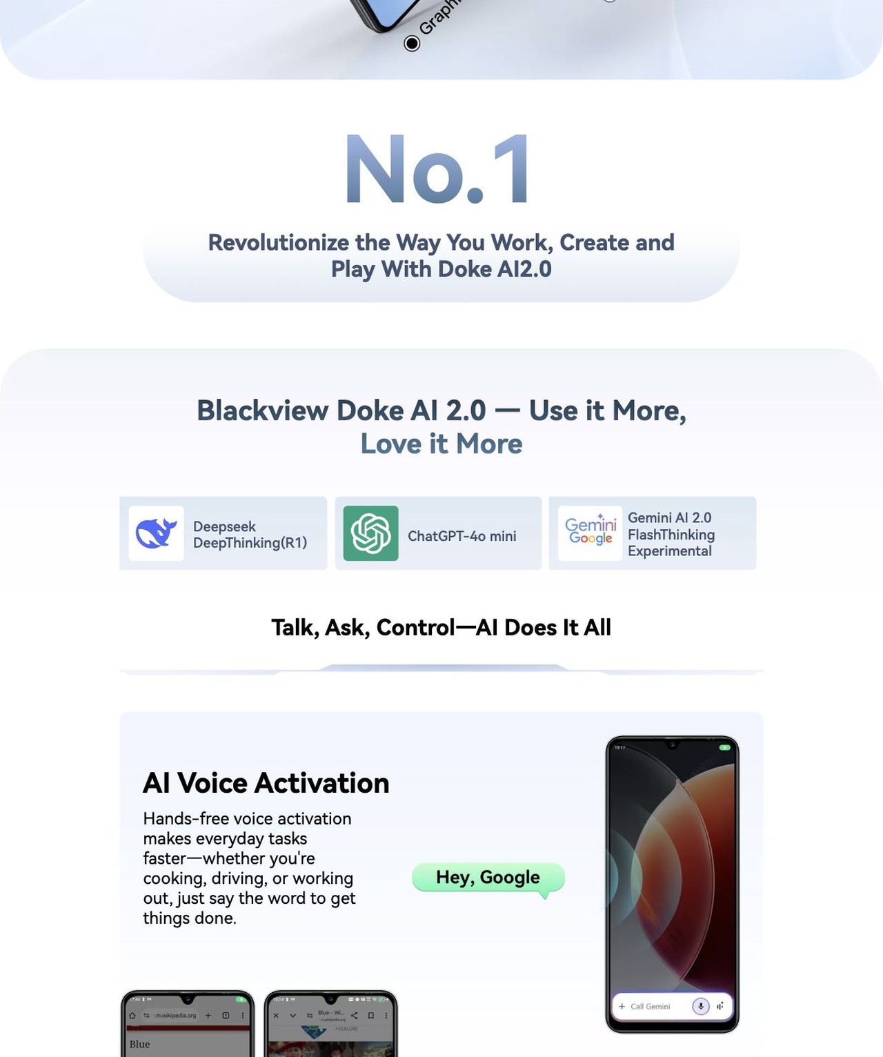 Blackview WAVE 10 New WAVE, New Era
Ahead with AI.
Ahead with Future
WHY Choose WAVE 10?
No.1
Revolutionize the
Way You Work, Create and Play With Doke AI 2.0
No.2
Immersive & Fluid Visual Impact Wi