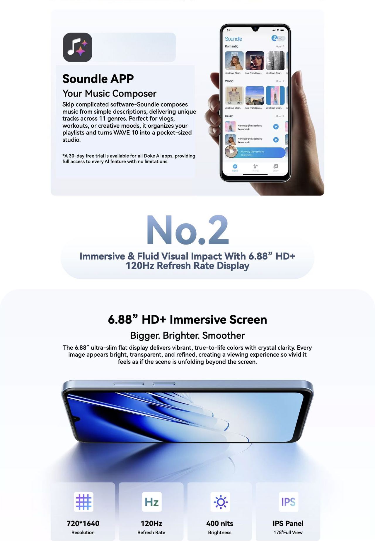 Blackview WAVE 10 New WAVE, New Era
Ahead with AI.
Ahead with Future
WHY Choose WAVE 10?
No.1
Revolutionize the
Way You Work, Create and Play With Doke AI 2.0
No.2
Immersive & Fluid Visual Impact Wi