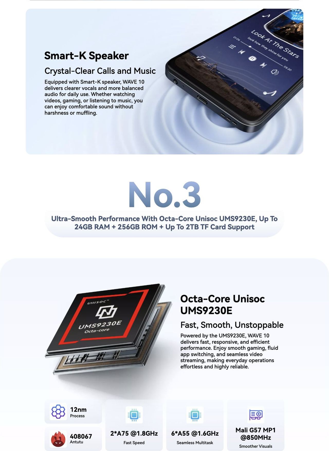 Blackview WAVE 10 No.2
Immersive & Fluid Visual Impact With 6.88” HD+
120Hz Refresh Rate Display
6.88” HD+ Immersive Screen
Bigger. Brighter. Smoother
The 6.88” ultra-slim flat display delivers vibr