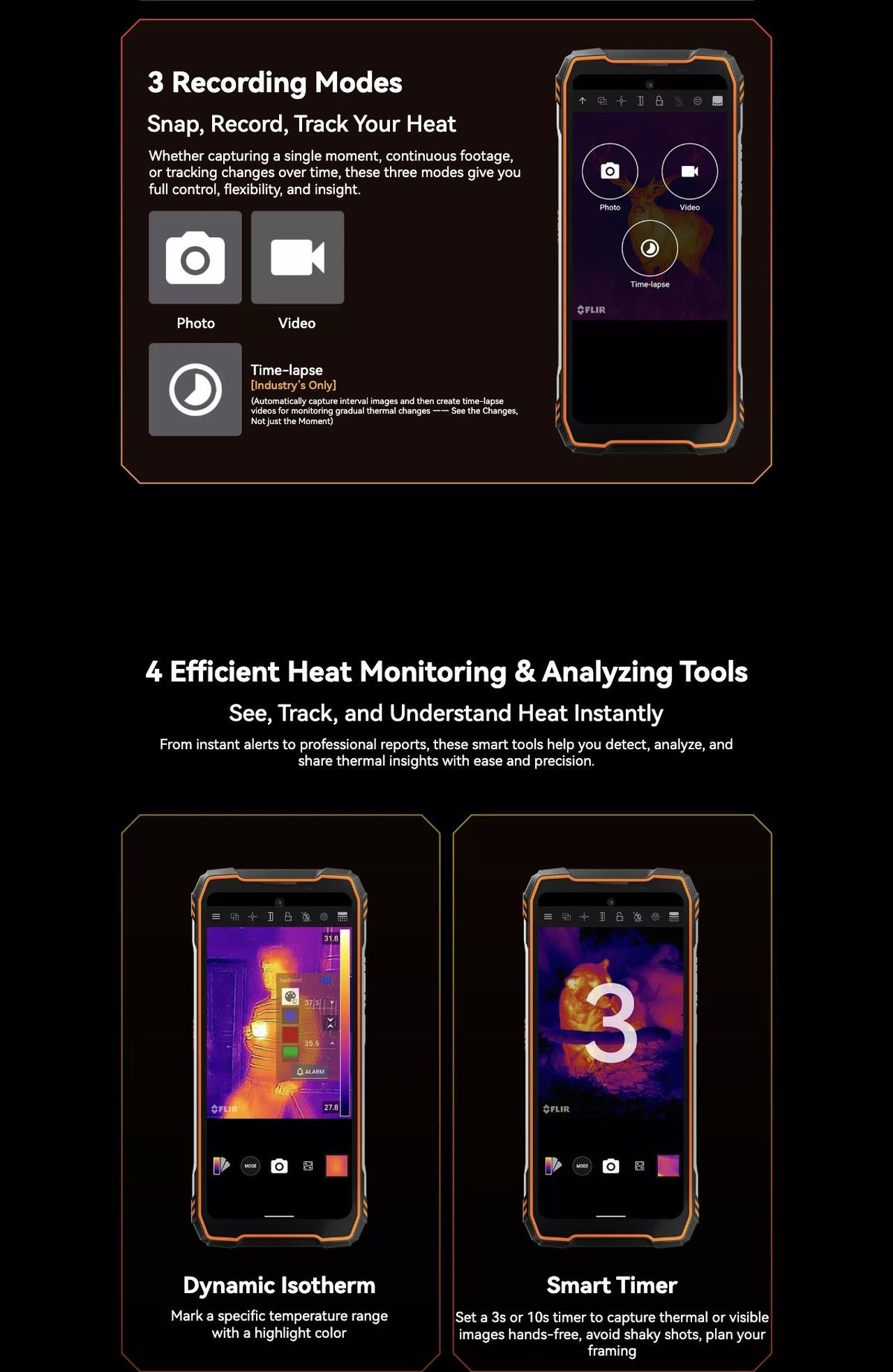 Blackview XPLORE 1 Pro Flexible, Faster, Smarter for Every Scene
9 Color Palettes | 4 Image Fusion Modes | 5 Target Measuring Tools | Video Recording Support
9 Color Palettes
Highlight Heat the Way You S