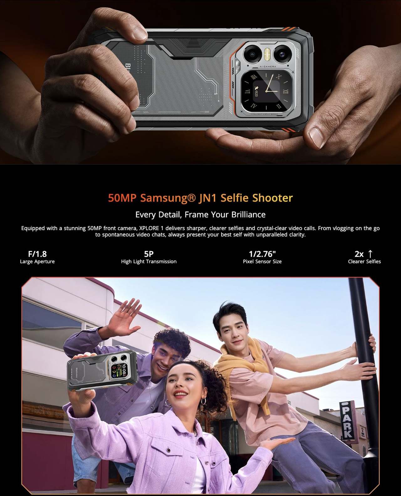 Blackview XPLORE 1 64MP Main Camera
Day or Night, Shine So Bright
The 64 MP main camera on XPLORE 1 can capture every epic moment, day or night, transforming every shot into a masterpiece, regardle