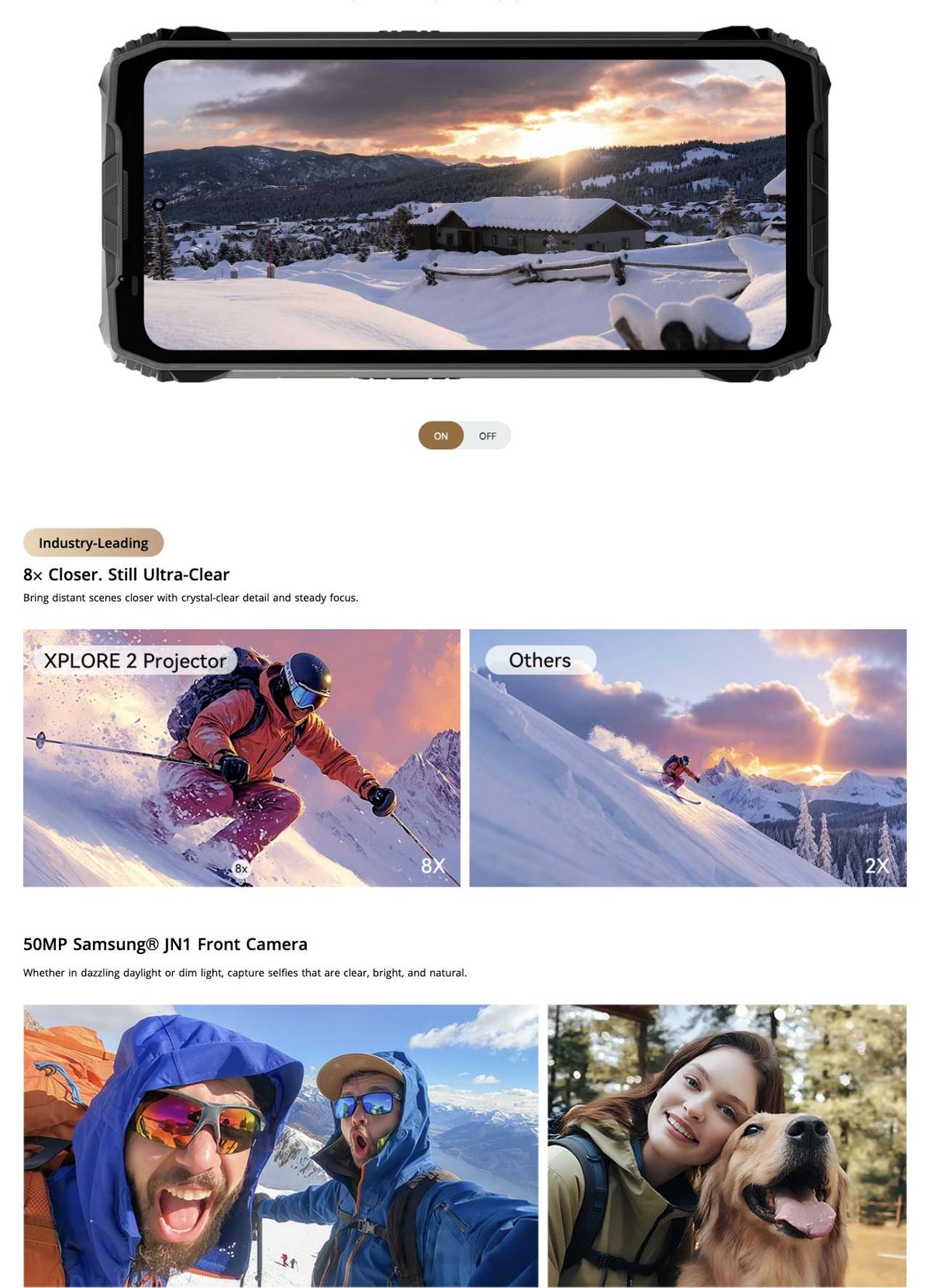 Best-in-Class Detail
Ultra HDR Photography, 3× More Details17
See the wild in full detail — from sun-scorched horizons to shadowy trails, with every shadow, highlight, and color