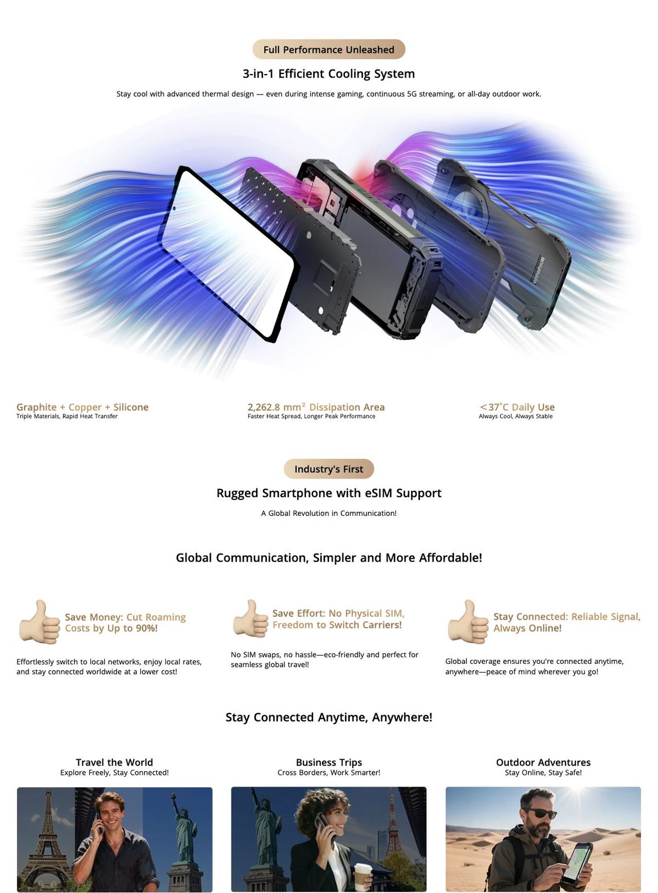 Blackview XPLORE 2 Projector Full Performance Unleashed
3-in-1 Efficient Cooling System
Stay cool with advanced thermal design — even during intense gaming, continuous 5G streaming, or all-day outdoor work.