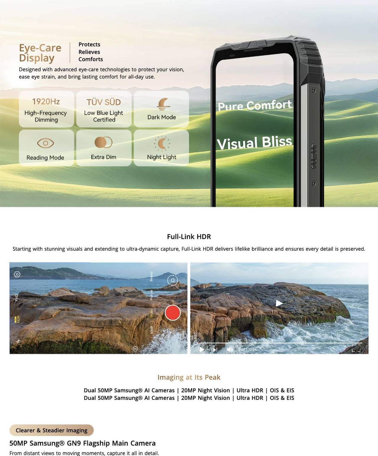 Eye-Care
Display
Protects
Relieves
Comforts
Designed with advanced eye-care technologies to protect your vision, ease eye strain, and bring lasting comfort for all-day use.