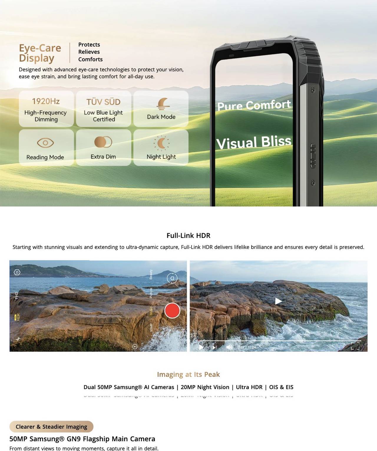 Eye-Care
Display
Protects
Relieves
Comforts
Designed with advanced eye-care technologies to protect your vision, ease eye strain, and bring lasting comfort for all-day use.