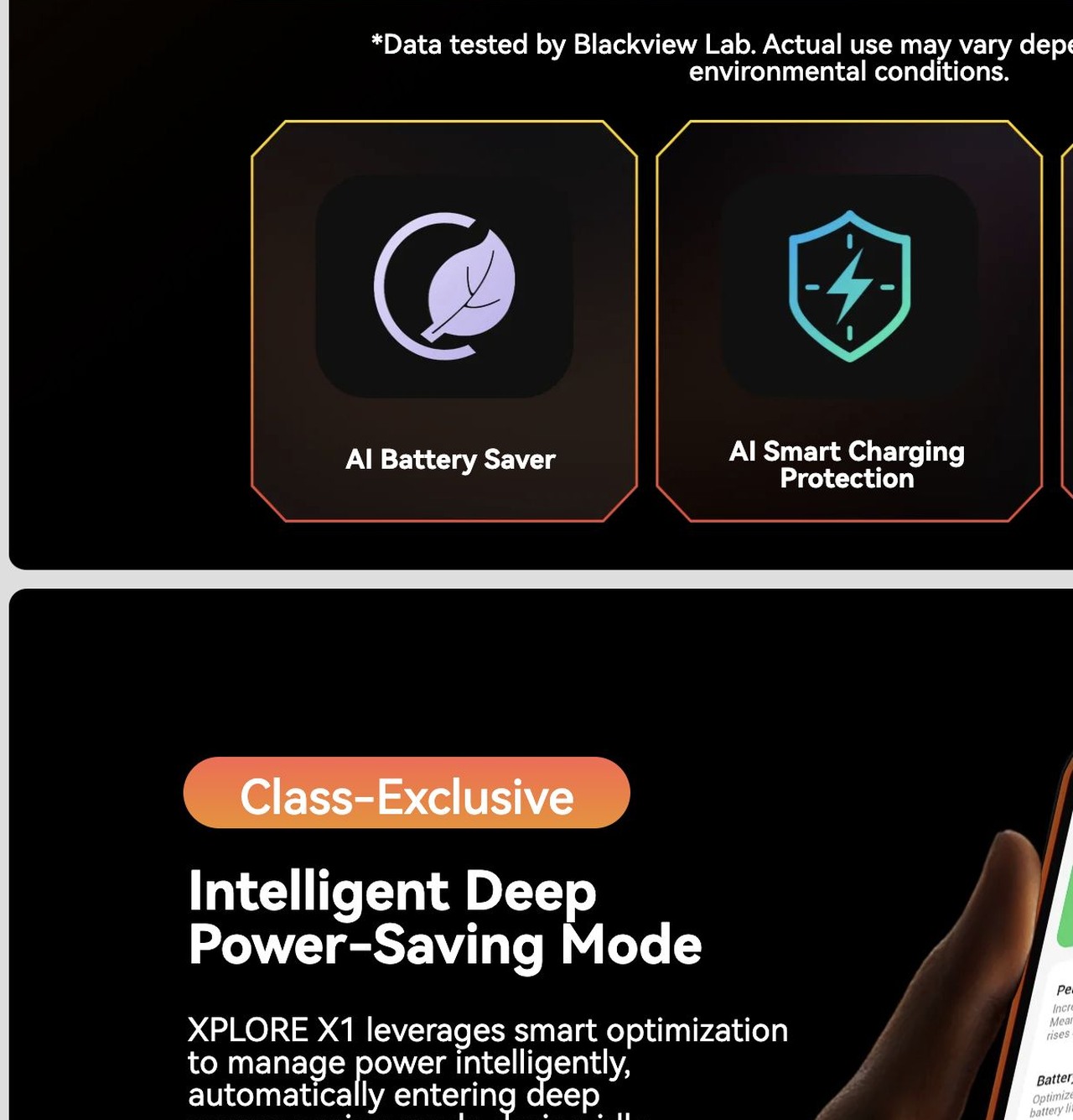 Blackview XPLORE X1 10,000mAh Mega Battery
More Power, Longer Lasting
All-day power and beyond — enjoy uninterrupted use without frequent recharges.
*Data tested by Blackview Lab. Actual use may vary