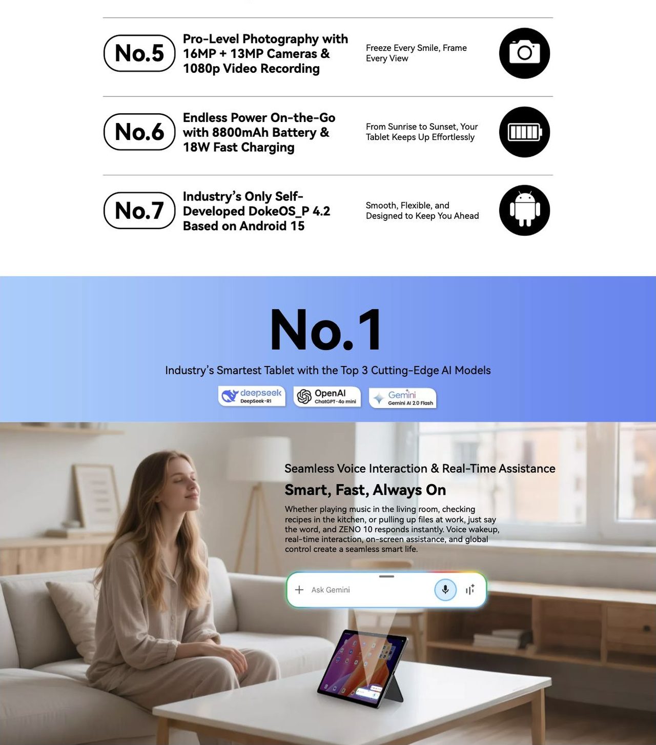 Blackview ZENO 10 ZENO 10
The Smartest 5G AI Tablet
Work Faster. Create Smarter. Live Freer.
Smart Inside, Sleek Outside
8.2 mm
ultra thin
517g
ultra portable
Shadow Black
Ice Blue
WHY CHOOSE ZENO 1
