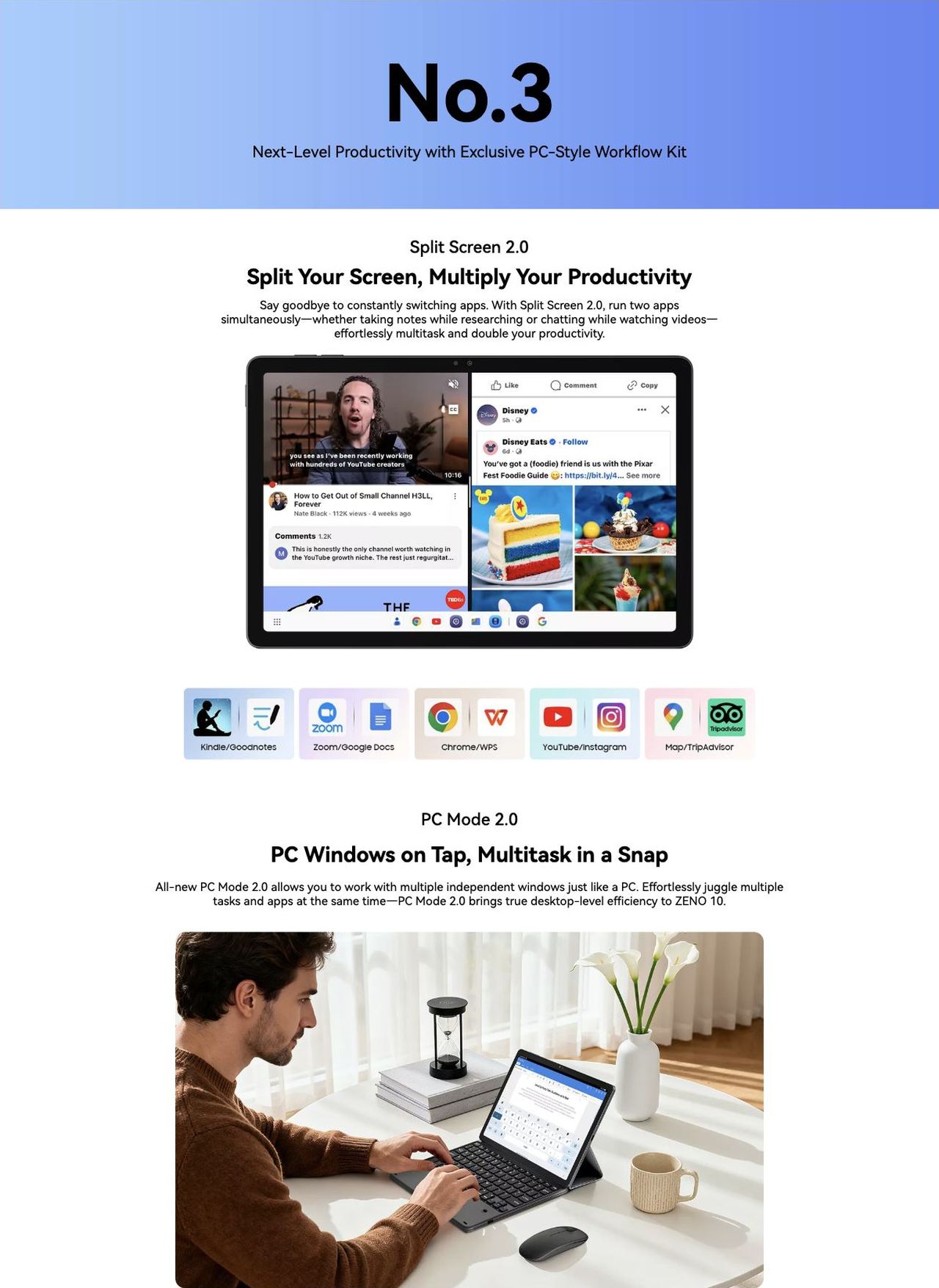 Blackview ZENO 10 ZENO 10
The Smartest 5G AI Tablet
Work Faster. Create Smarter. Live Freer.
Smart Inside, Sleek Outside
8.2 mm
ultra thin
517g
ultra portable
Shadow Black
Ice Blue
WHY CHOOSE ZENO 1
