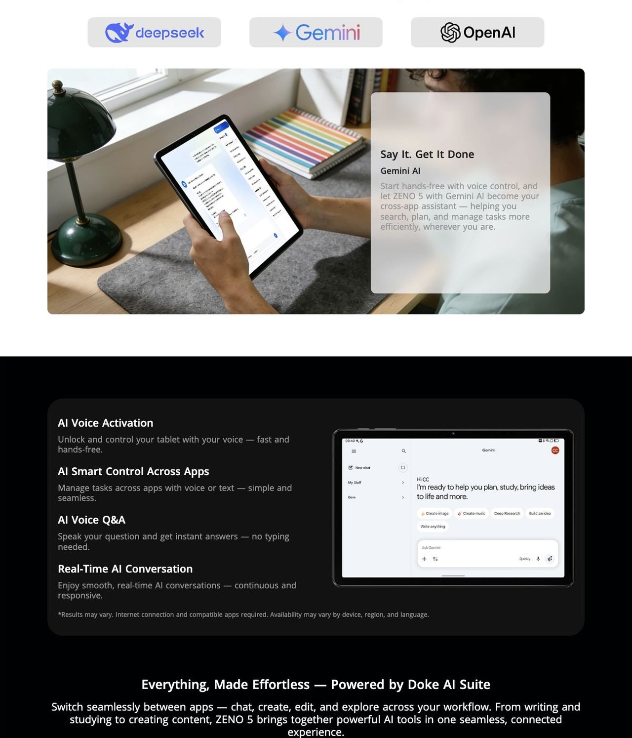 Intelligence, Made Effortless.
From Question to Answer — Instantly
Doke AI 2.0
Powered by Doke AI 2.0, ZENO 5 brings together leading AI models to help you study, work, and stay
