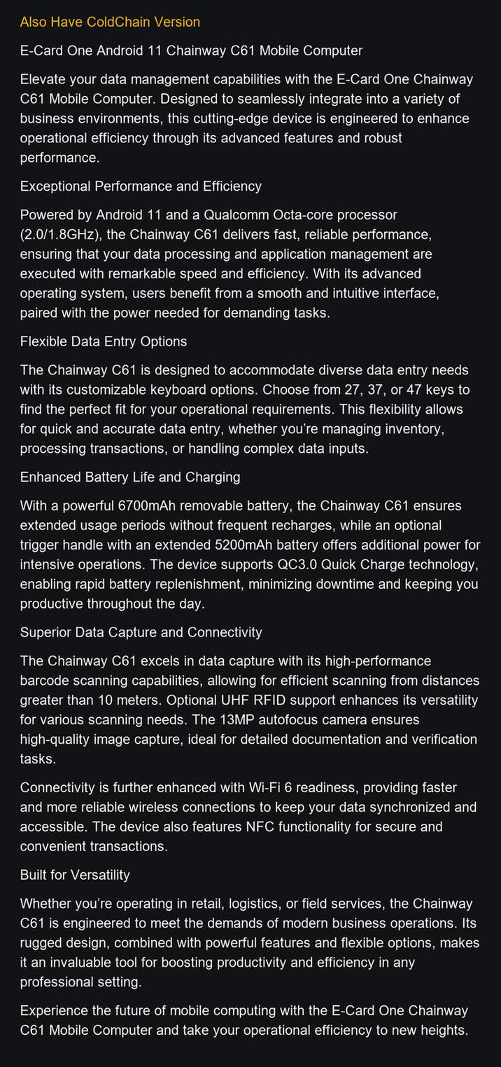 Chainway C61 feature details 1