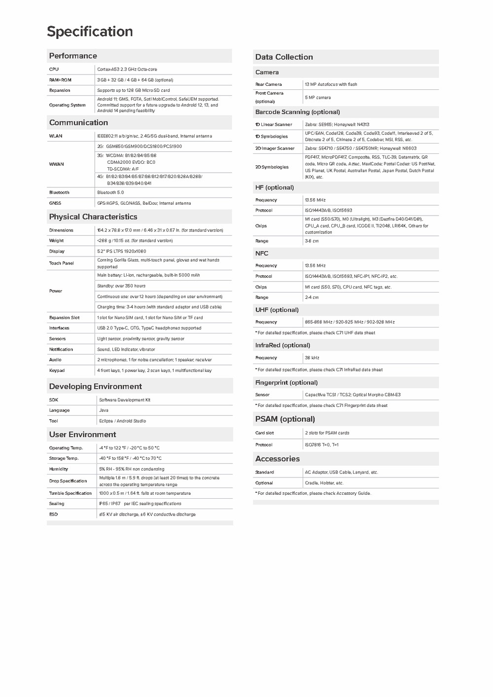 Chainway C71 full specifications 1