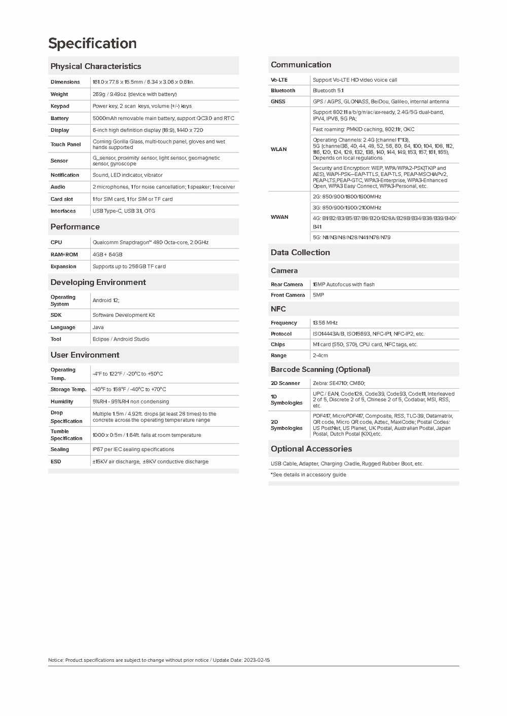 Chainway MC50 full specifications 1