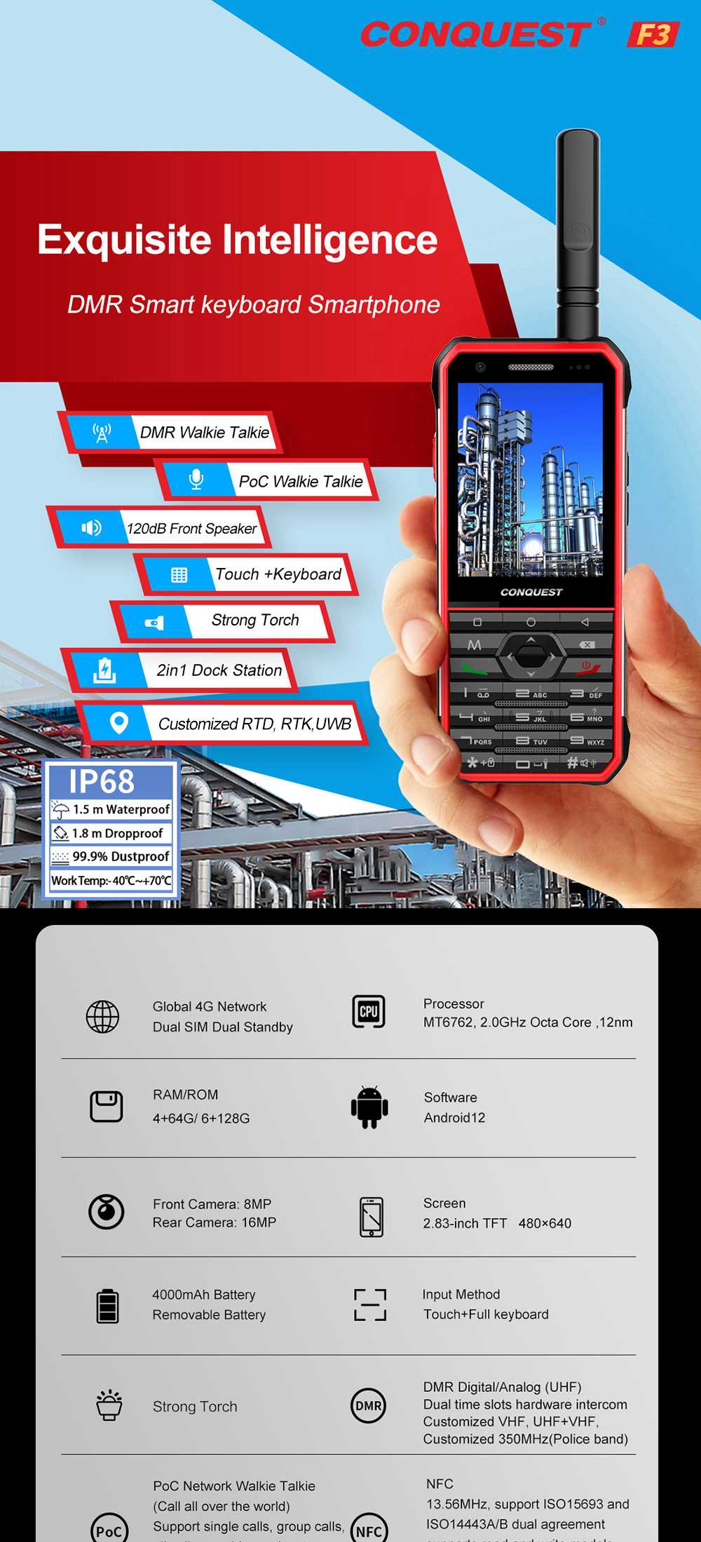 Conquest F3 Rugged Phones product details 1