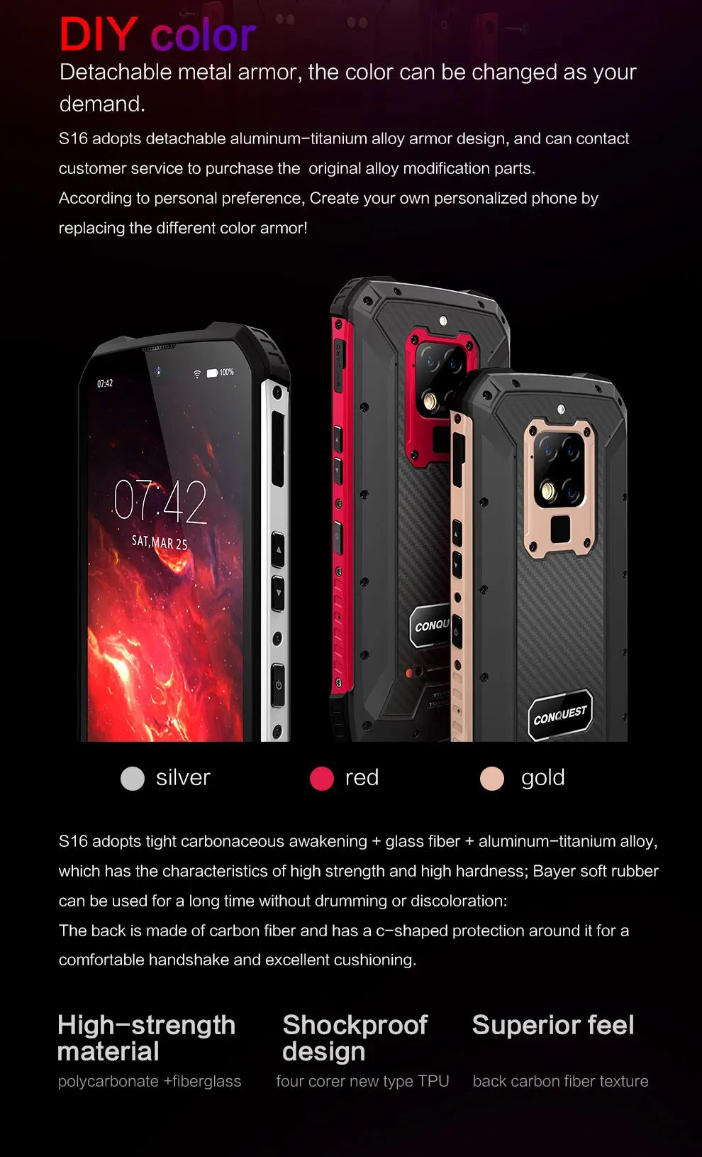 Conquest S16 Rugged Phones product details 2