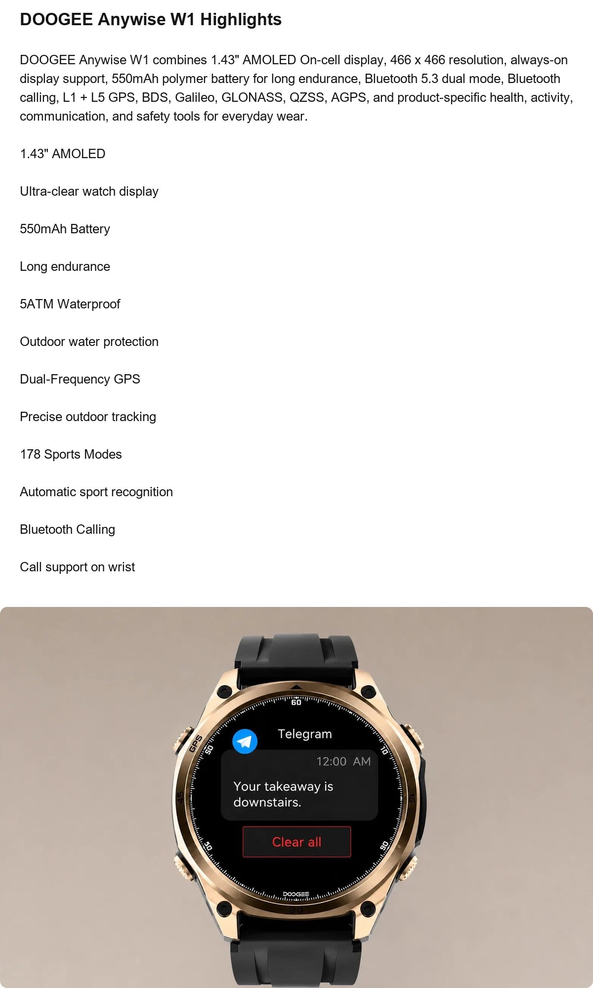 DOOGEE Anywise W1 product features 2