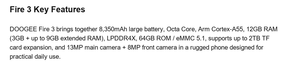 DOOGEE Fire 3 product features 8