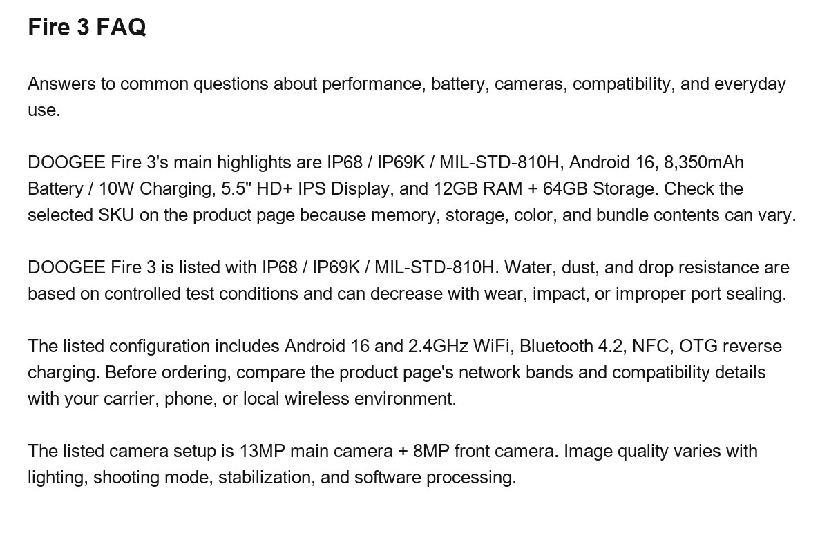 DOOGEE Fire 3 product features 25